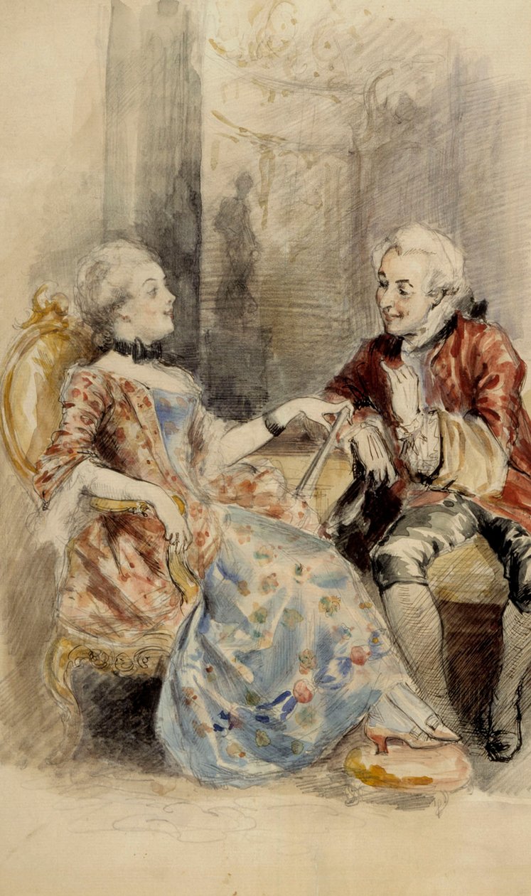 Couple Having a Conversation, Rococo Attire by Albert Edelfelt