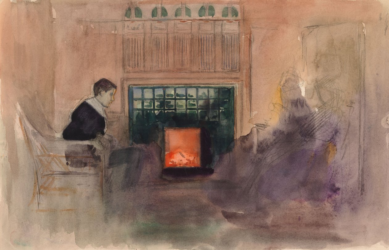 Erik Edelfelt Sitting by the Fire in the Villa in Kilo by Albert Edelfelt
