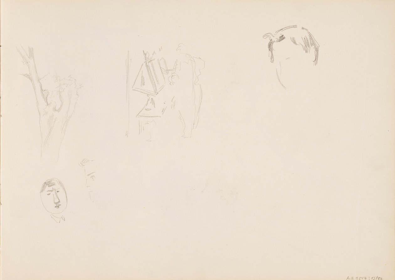 Face Sketches, Tree Trunk by Albert Edelfelt