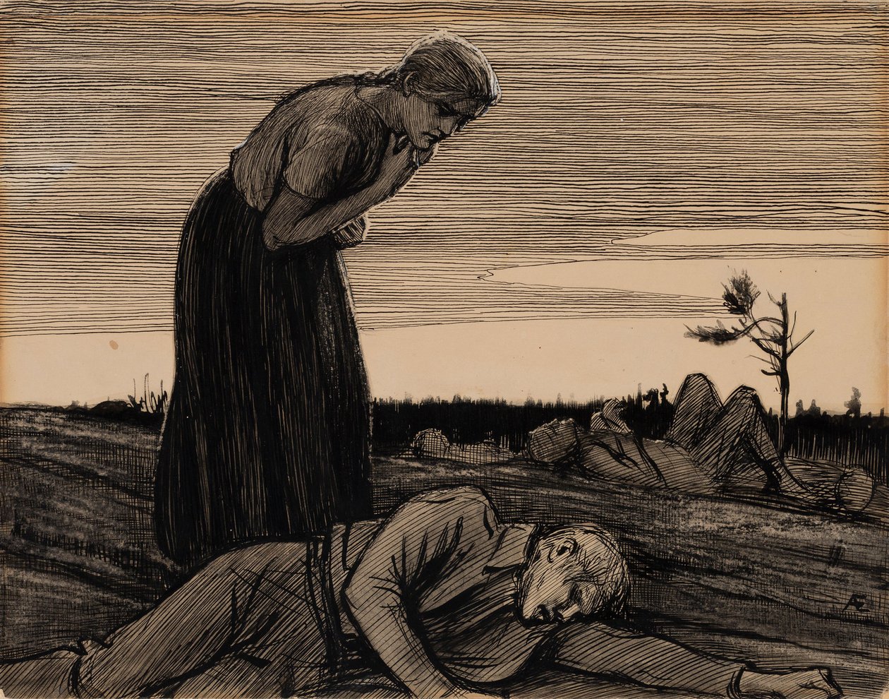 On the Battlefield from the Poem The Cottage Girl by Albert Edelfelt