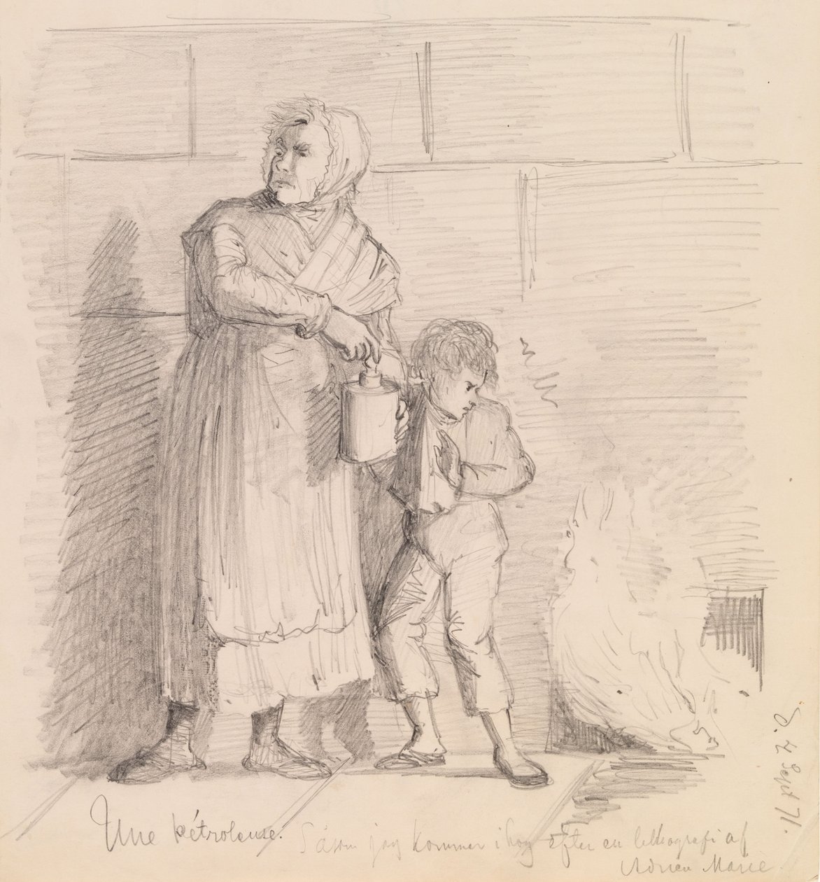 A Female Arsonist, Sketch after a Lithograph by Adrien Marie by Albert Edelfelt