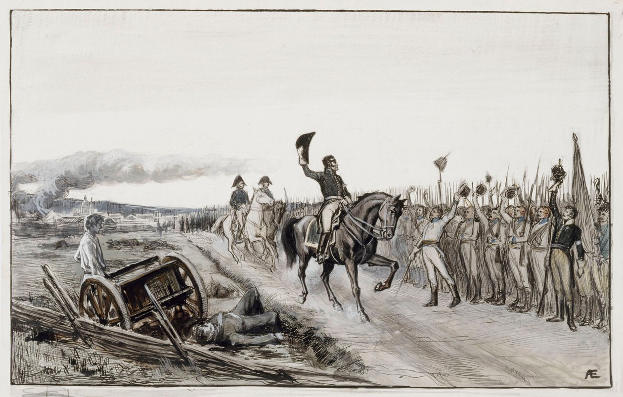 Von Döbeln Greeting His Troops from the Poem Number Fifteen Stolt (Original Drawing for the Tales of Ensign Stål) by Albert Edelfelt