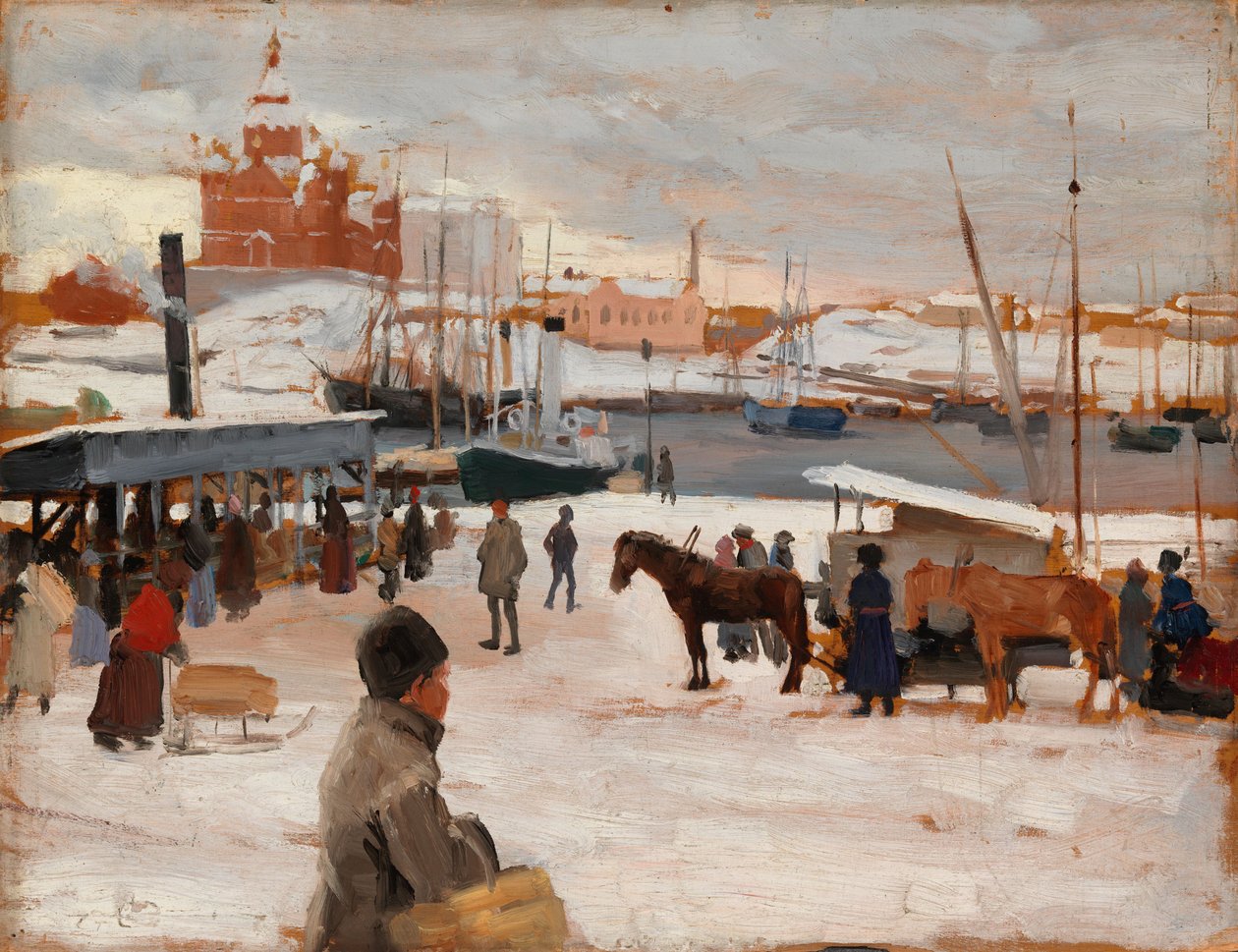 Winter Day at Helsinki Market Square, Study; Sketch for Winter Day at The Market Place in Helsinki by Albert Edelfelt
