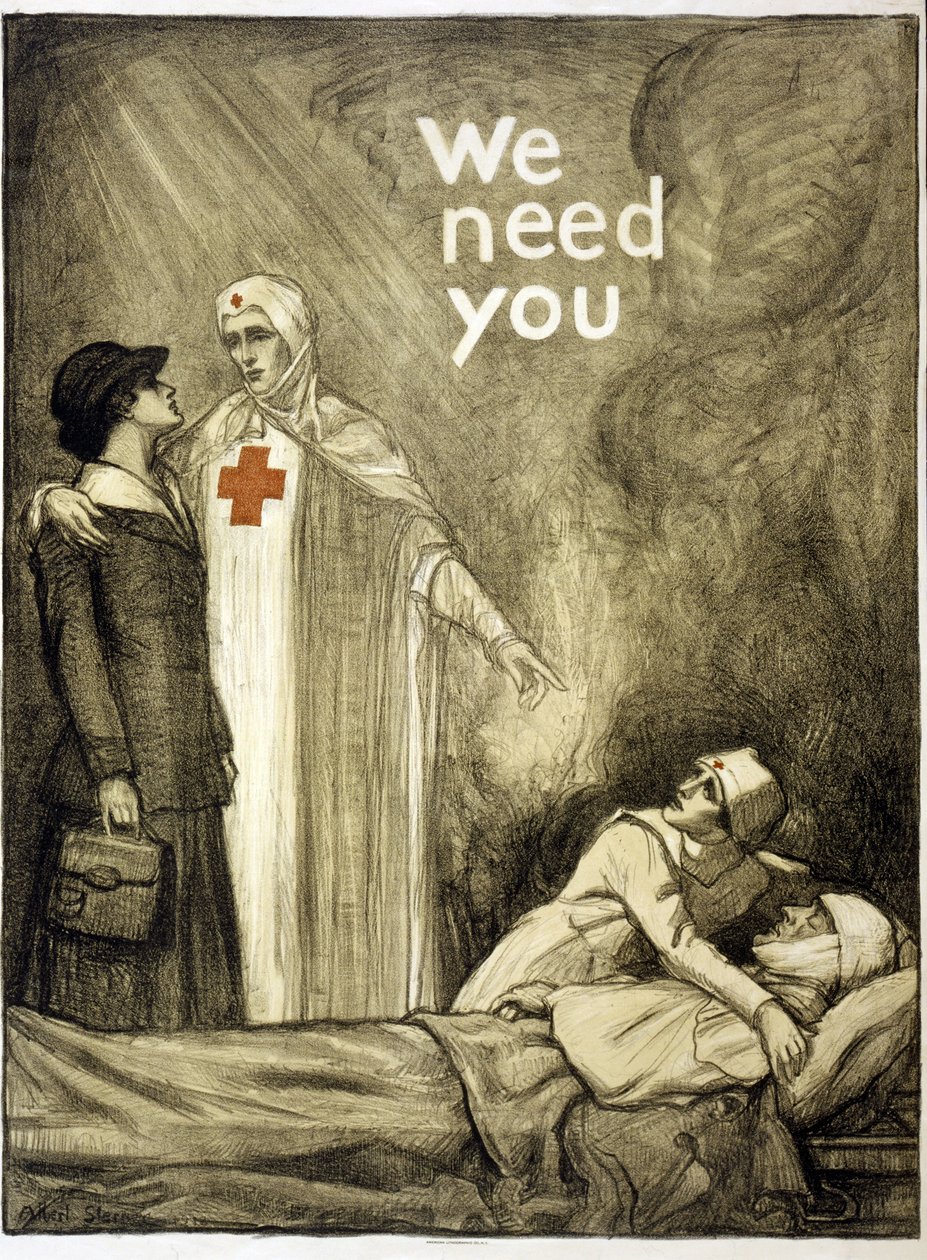 Red Cross Recruitment Poster, "We Need You", pub. 1918 by Albert Edward Sterner