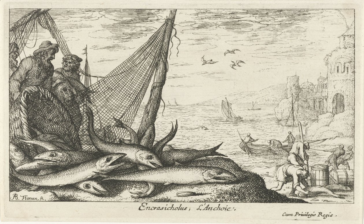 Anchovies by a Basket and Fishing Net by Albert Flamen
