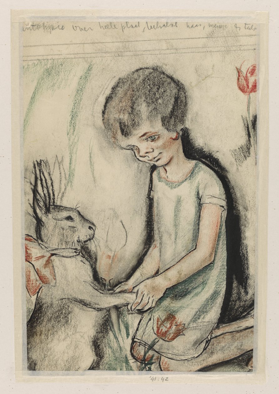 Kneeling Girl Holding a Hare by Albert Funke Küpper