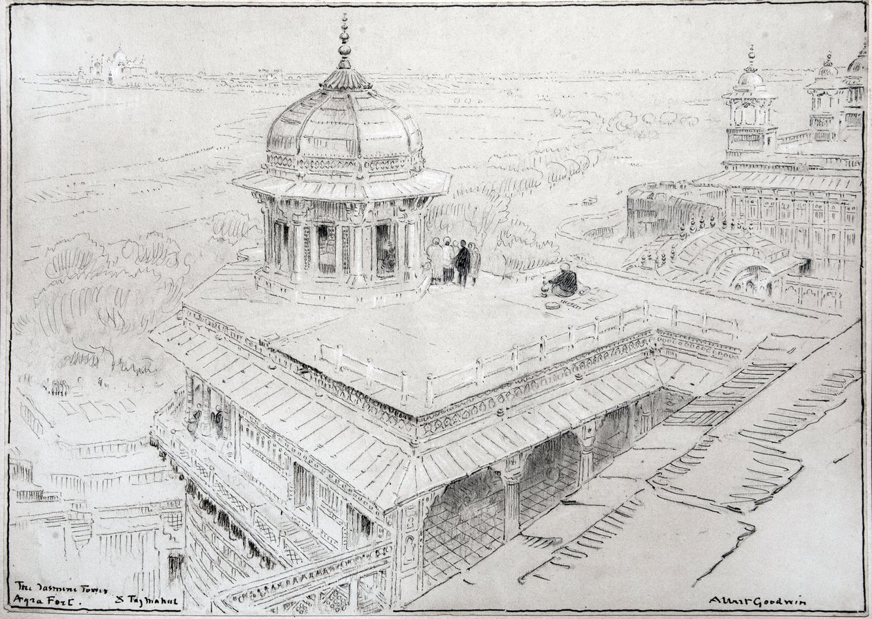 The Jasmine Tower, Agra Fort & Taj Mahal by Albert Goodwin