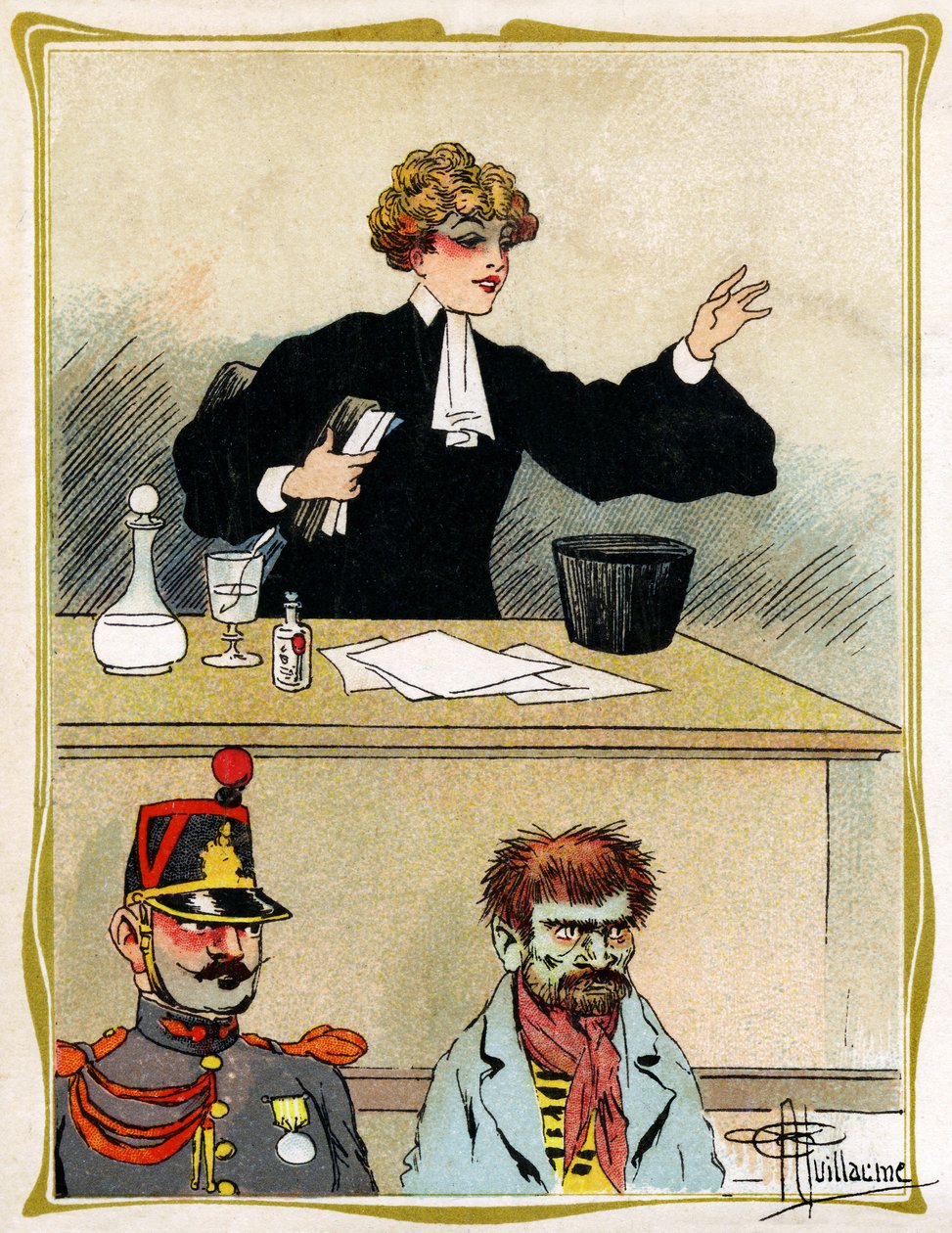 A woman lawyer with a beautiful face, pleads and defends her client looks patient by Albert Guillaume
