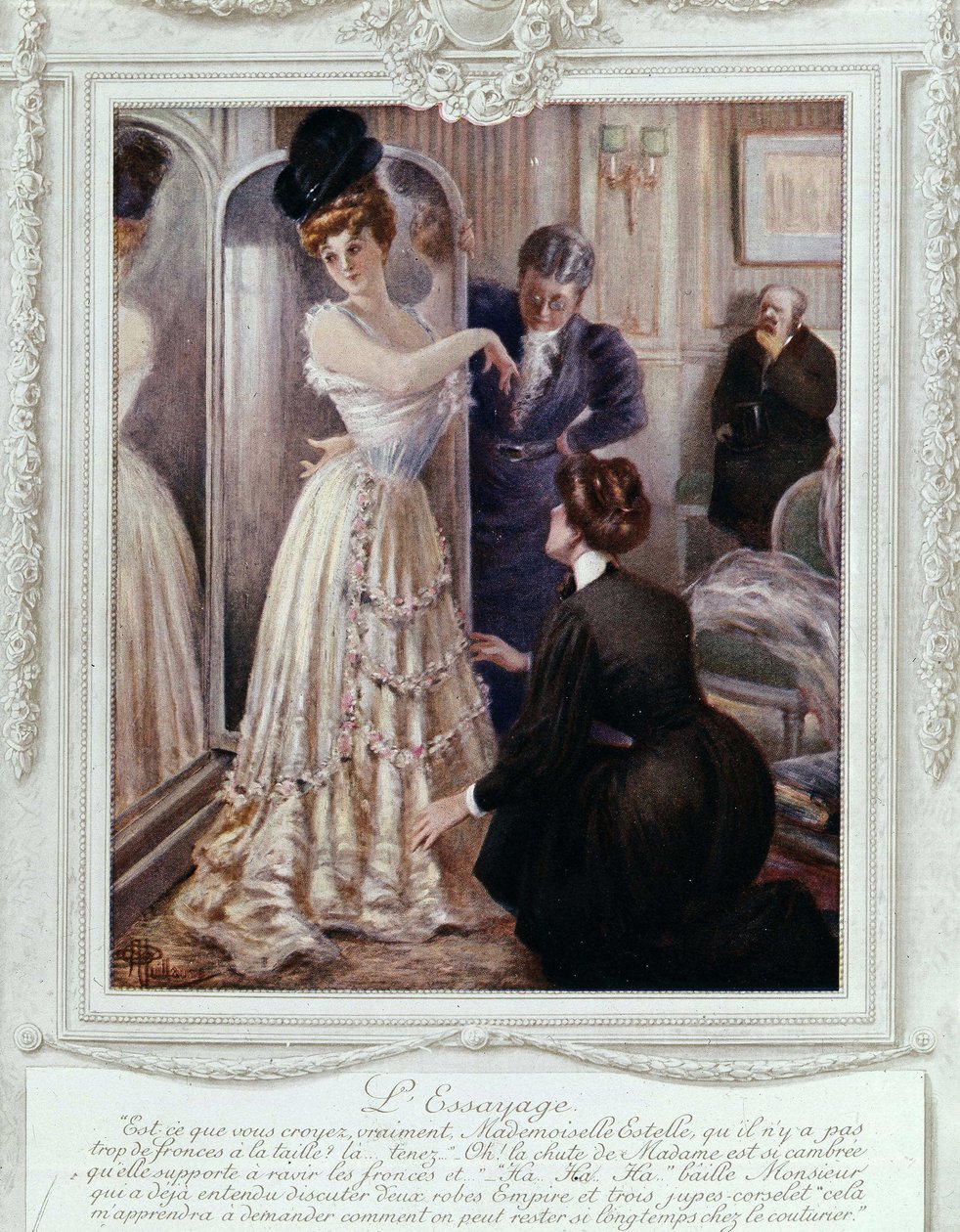 Fitting scene at the couturier, by Albert Guillaume (1873-1942), ca. 1895 by Albert Guillaume
