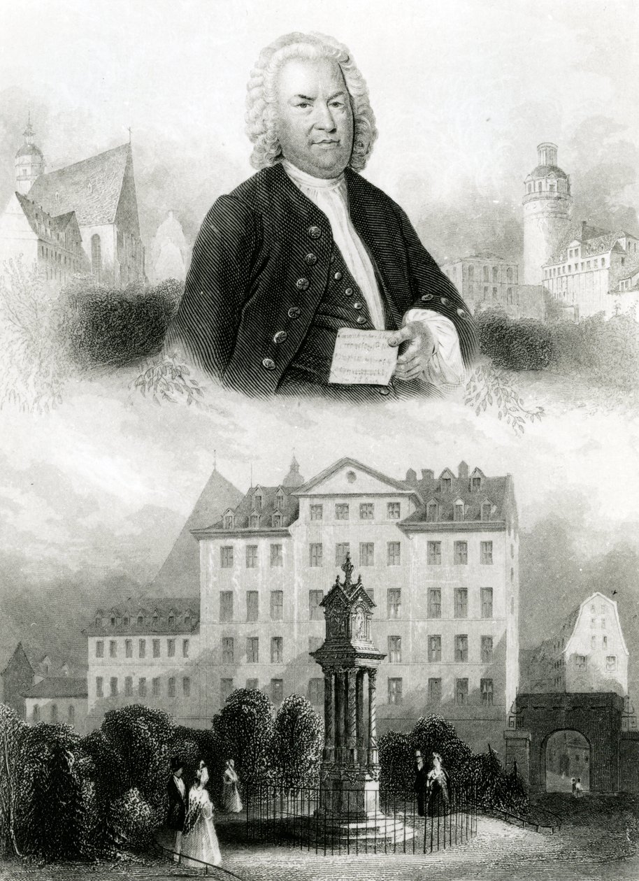 Portrait of Johann Sebastian Bach and Monument by Albert Henry Payne