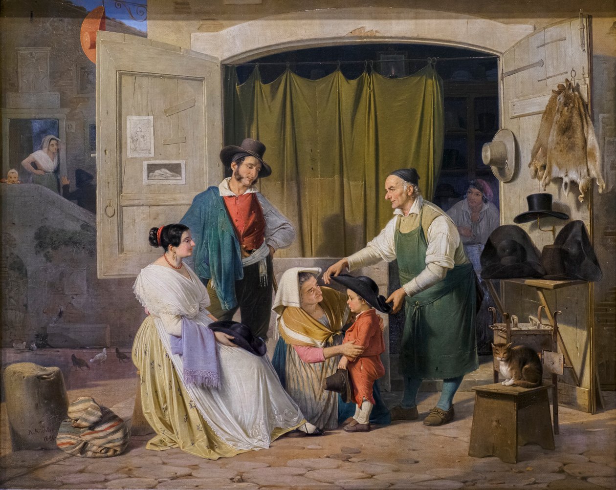 Roman Peasants Buying a Hat for Their Little Son, Who is to be an Abbate by Albert Kuchler