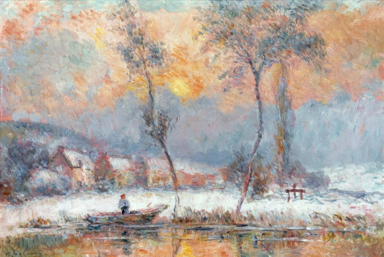 Sunrise, by the Snow, on the Pond of Chalou-Moulin by Albert Lebourg