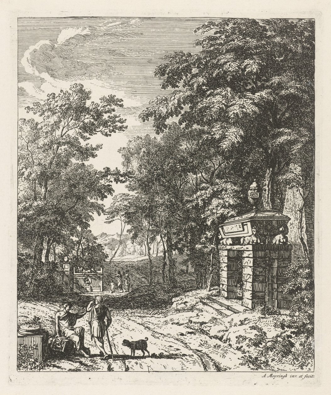 Two People by a Tomb Monument (Landscapes series) by Albert Meyering