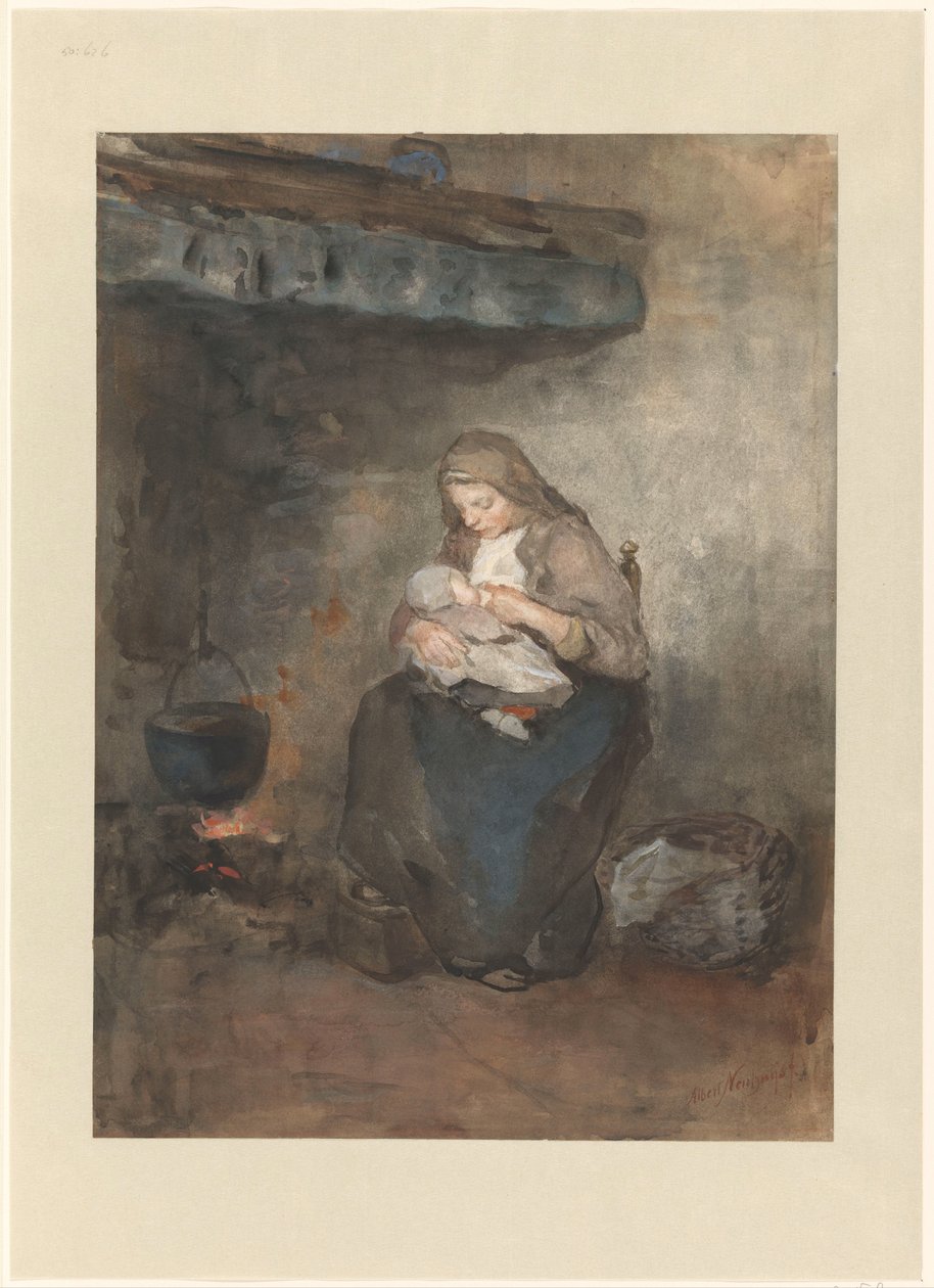 Mother Nursing Her Child by the Hearth by Albert  Neuhuys