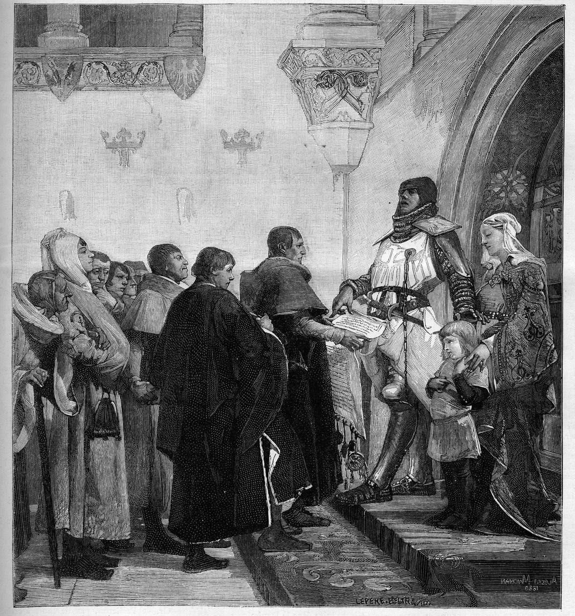 Renaud de Bourgogne Gives the Charter of Emancipation to the Bourgeois of Belfort. Needing Money to Wage His War Against Emperor Rudolf I of the Holy Roman Empire, Renaud de Bourgogne (died in 1321) Emancipated the City of Belfort in 1307, in Exchange for  by Albert Pierre Rene Maignan