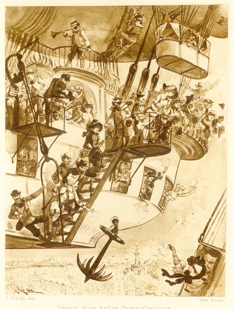 Departure of a Transatlantic Balloon, from Le Vingtieme Siecle, 1883 by Albert Robida