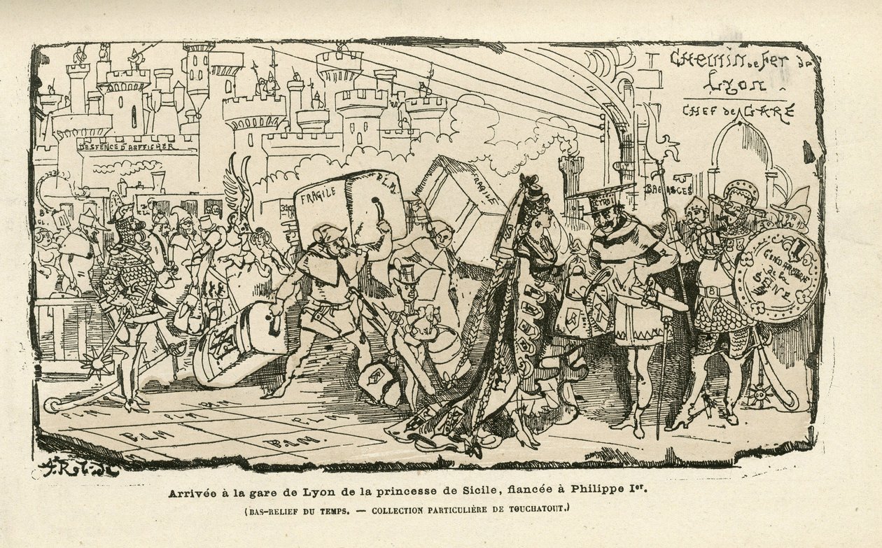 Illustration of Albert Robida in Histoire de France Tintamarresque by Albert Robida
