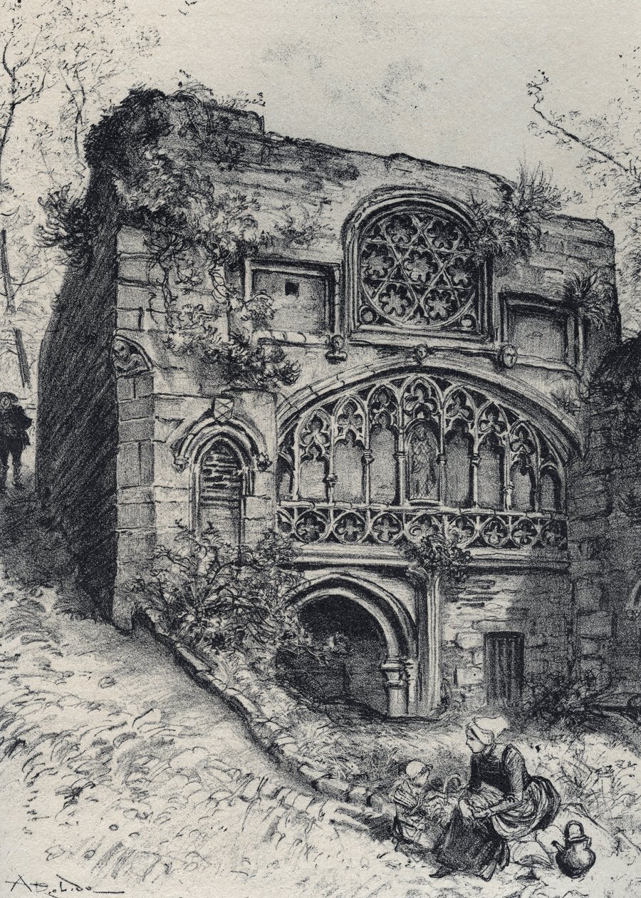 La Fontaine des Carmelites a Morlaix - La vieille France - La Bretagne - text, drawings and lithographs, by Albert Robida (1848-1926) by Albert Robida