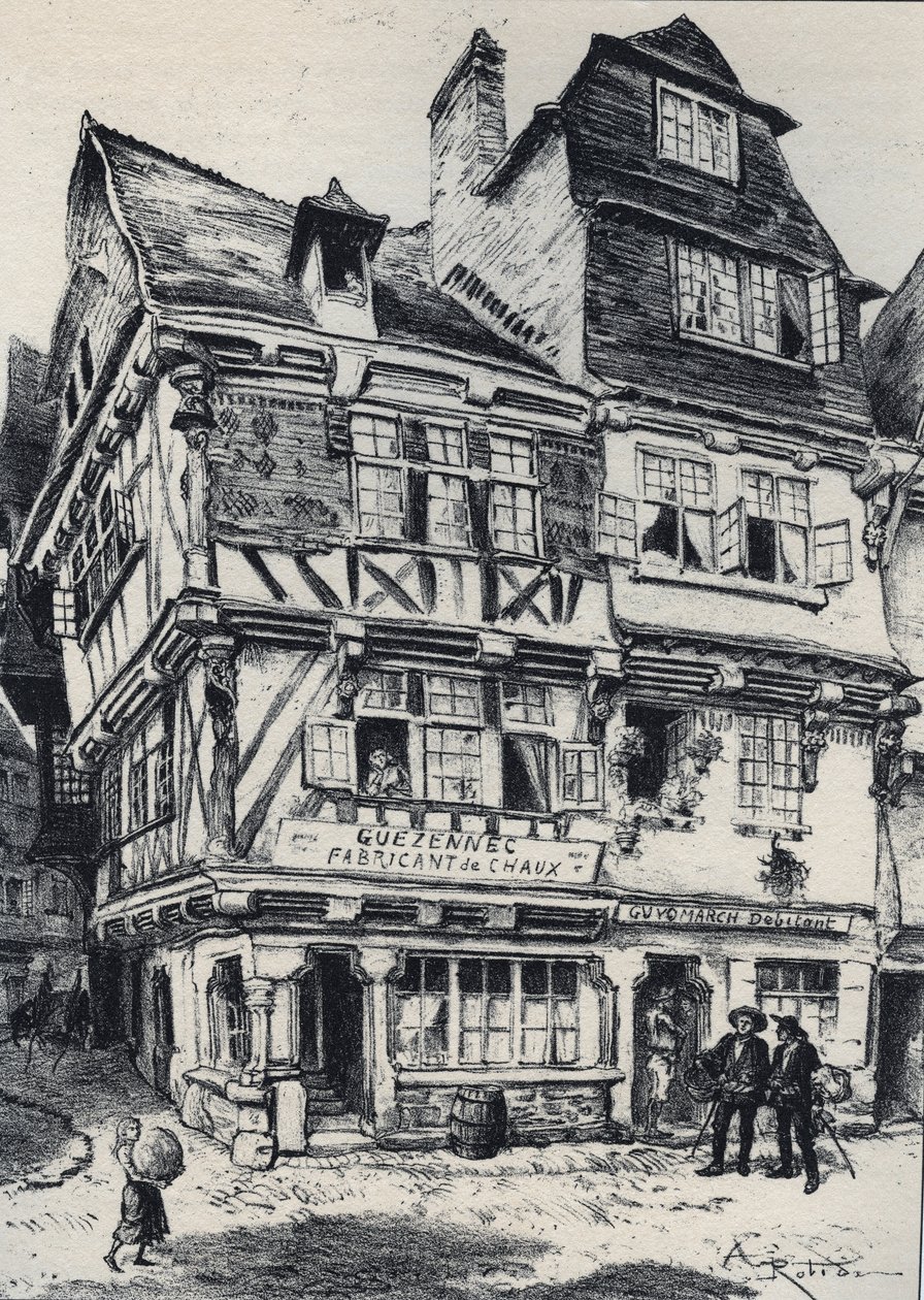La Venelle aux Pastes in Morlaix - La vieille France - La Bretagne - text, drawings and lithographs, by Albert Robida (1848-1926) undated late 19th century by Albert Robida