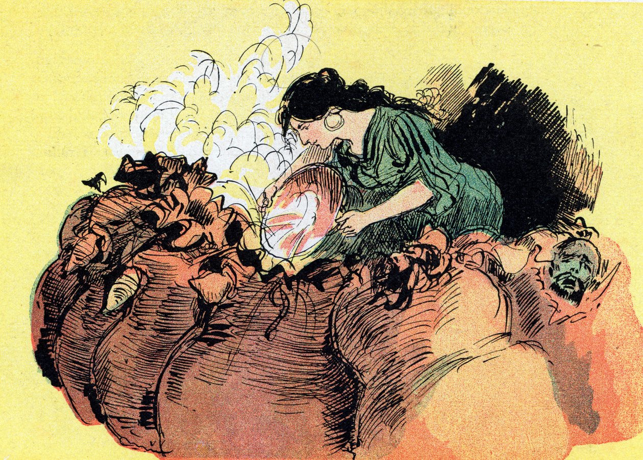 Morgiana Kills 37 Thieves Hidden in Jars by Albert Robida