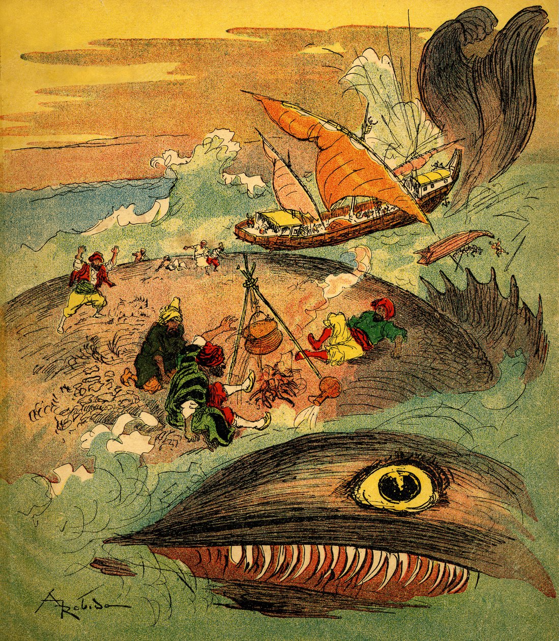 Sindbad the Sailor - Tale of the Thousand and One Nights - Sindbad and His Companions Have Failed by Albert Robida