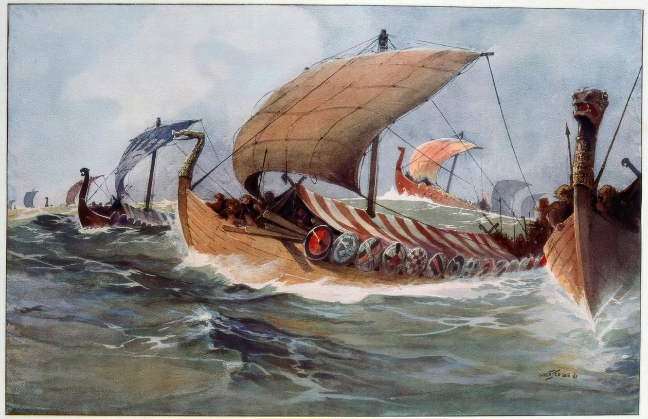 Drakkar. Viking Longships Under Sail by Albert Sébille