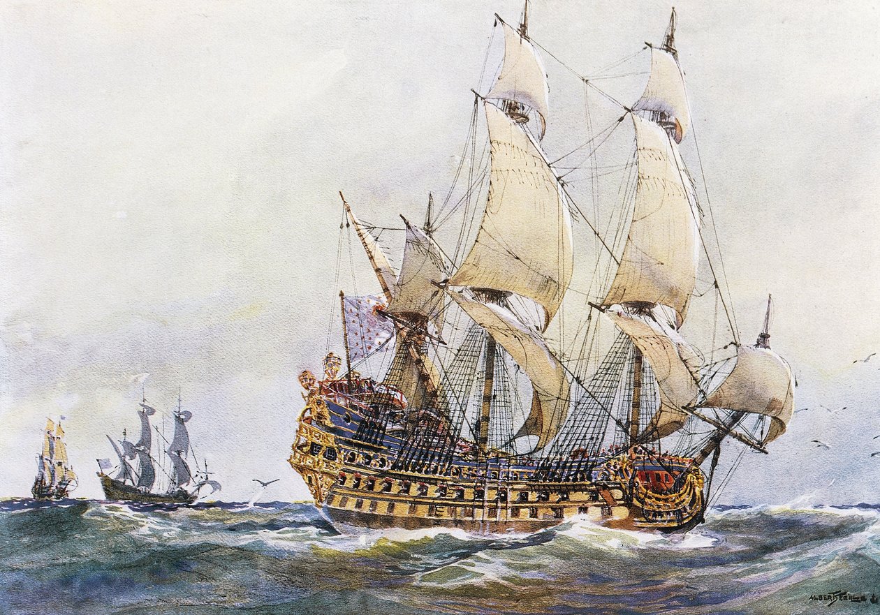 First-rank French ship at time of Colbert (17th century) by Albert Sébille