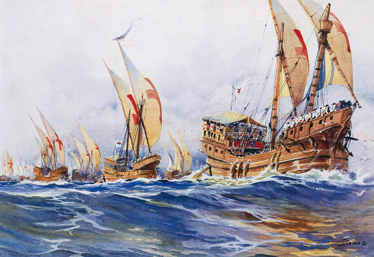 French ships of King Louis IX during eighth crusade in 1268 by Albert Sébille