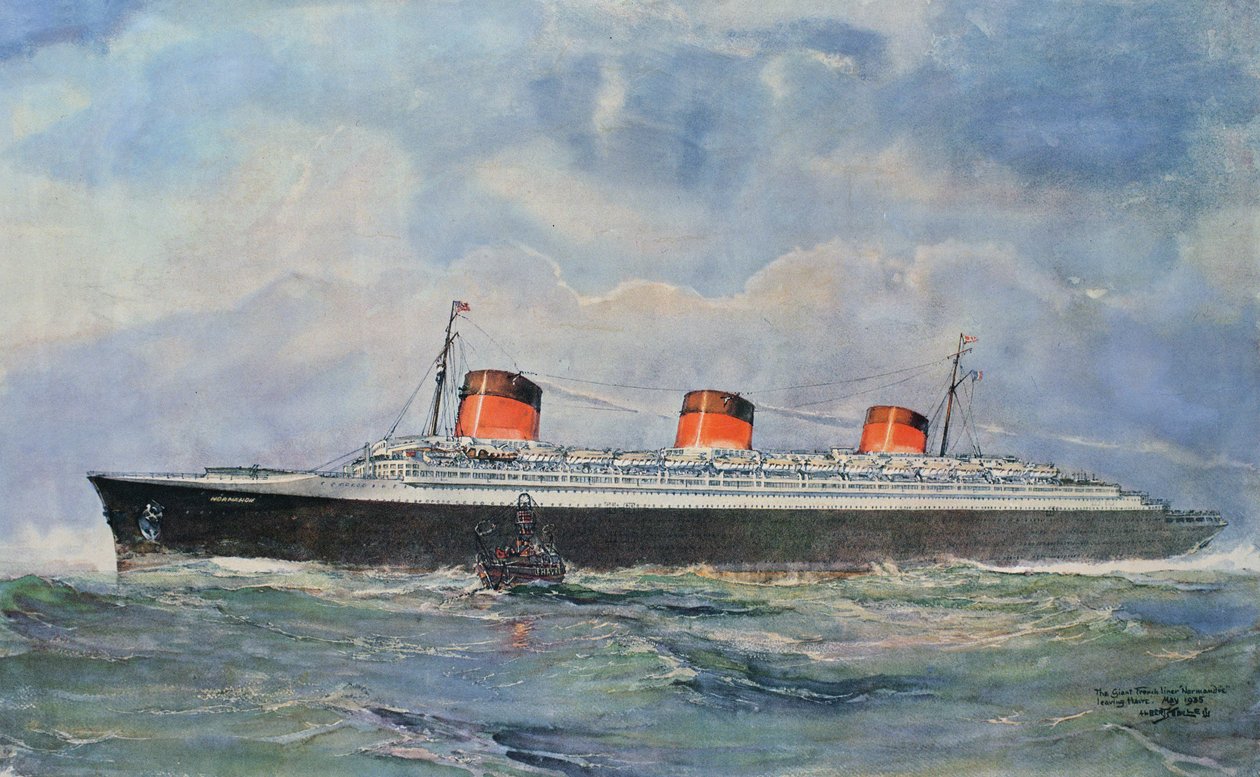 Maiden Voyage of the SS Normandie from Le Havre, 29 May by Albert Sébille