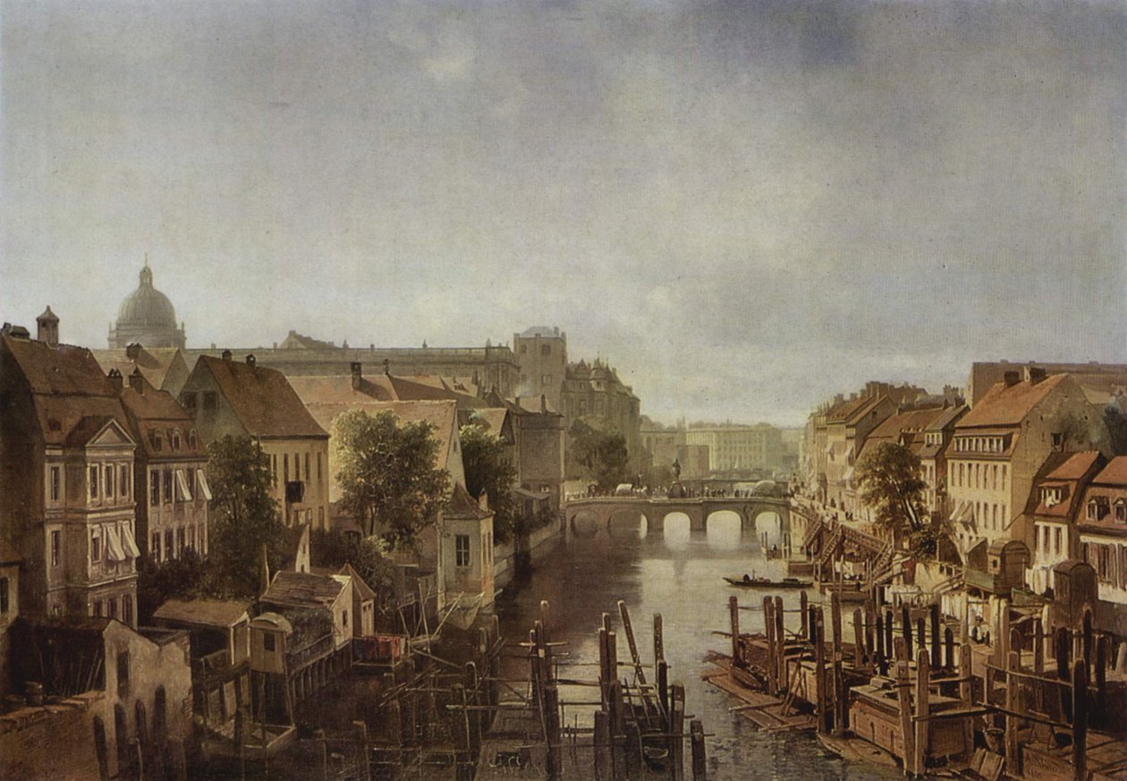 View from Royal Mills at the Mühlendamm to the Lange Brücke in Berlin by Albert Schwendy