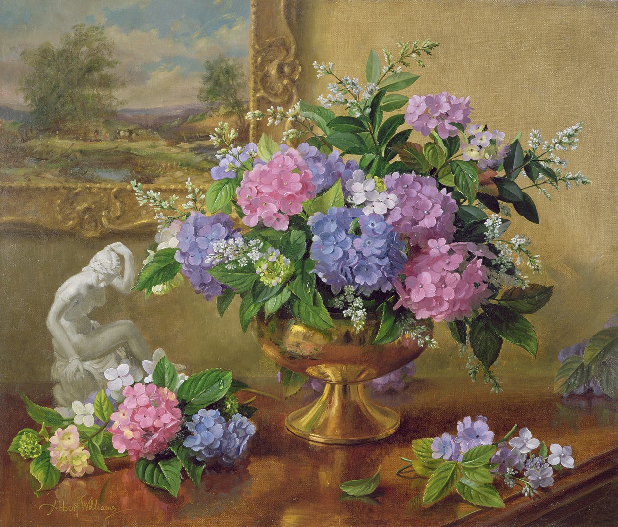 Still Life of Hydrangeas and Lilacs by Albert Williams