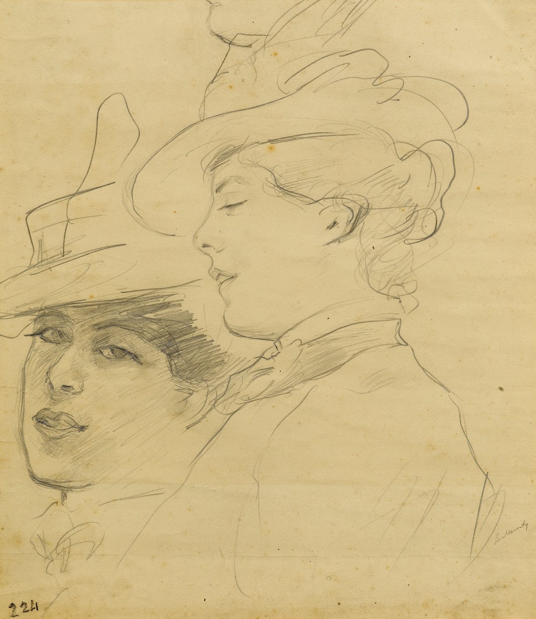 Head of a woman wearing a decorated hat, profile and three quarter view, c.1900 by Albert de Belleroche