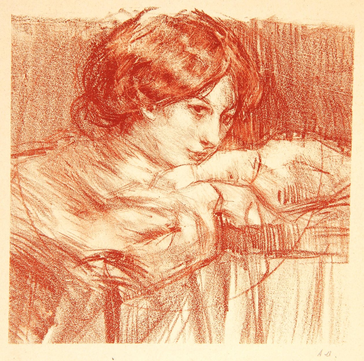 Young Lady Leaning on Crossed Hands by Albert de Belleroche
