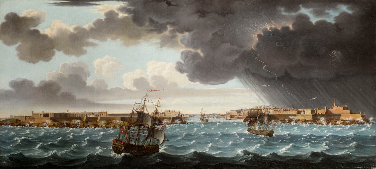 One of a Set of Seven Views of Valletta, Malta and Its Environs by Alberto Pullicino