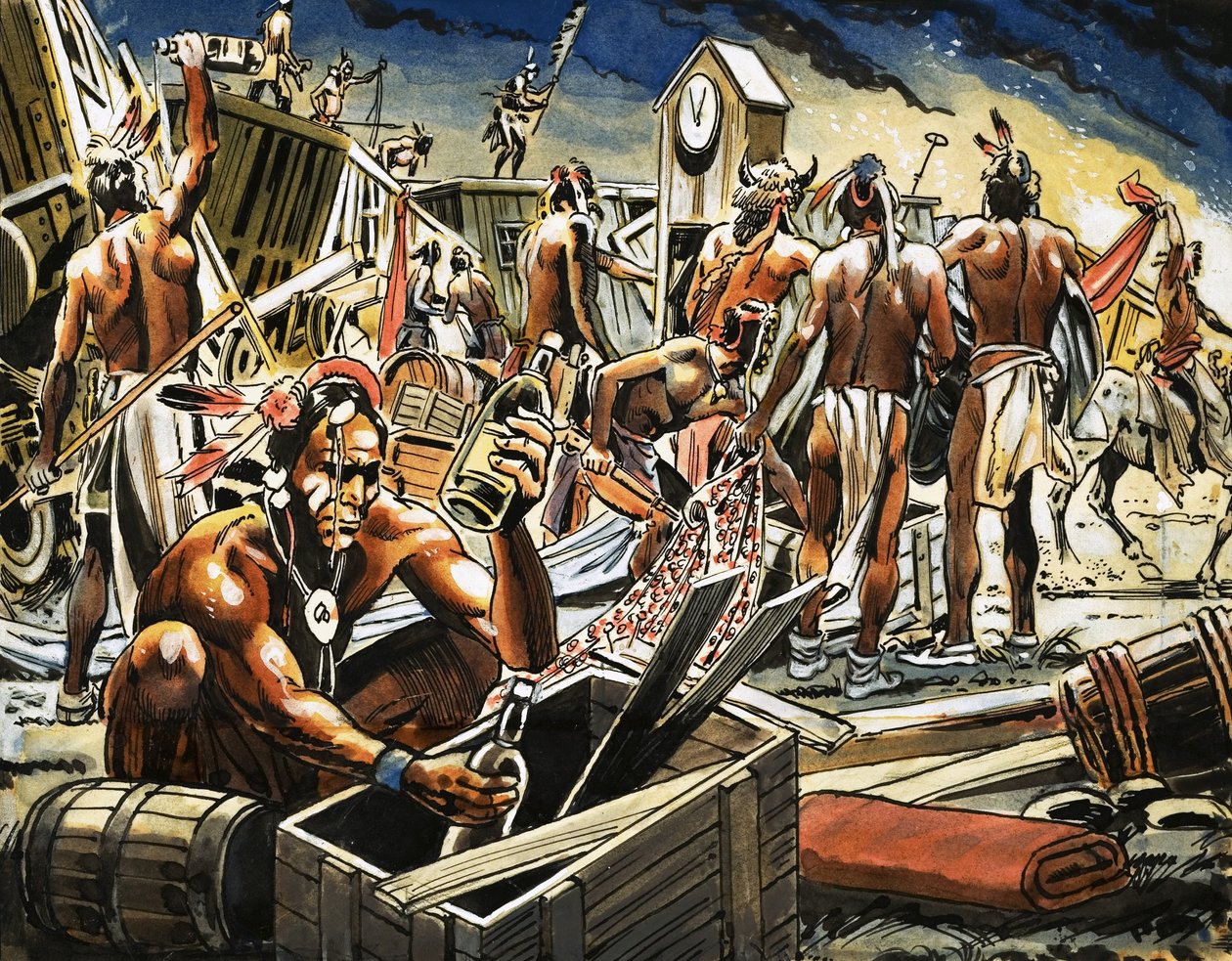 Cheyenne Indians Looting a Train of Merchandise by Alberto Giolitti