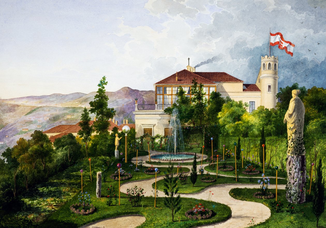 Exterior with Garden, South-West of Villa Lazzarovic Trieste Residence of Maximilian of Habsburg by Alberto Prosdocini or Prosdocimi
