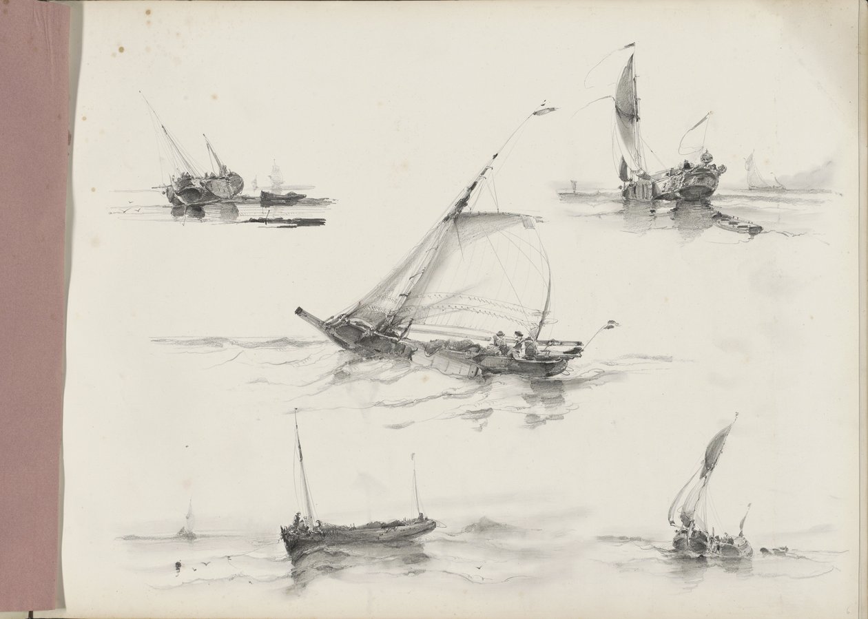 Study Sheet with Sailing Ships on the Water by Albertus van Beest