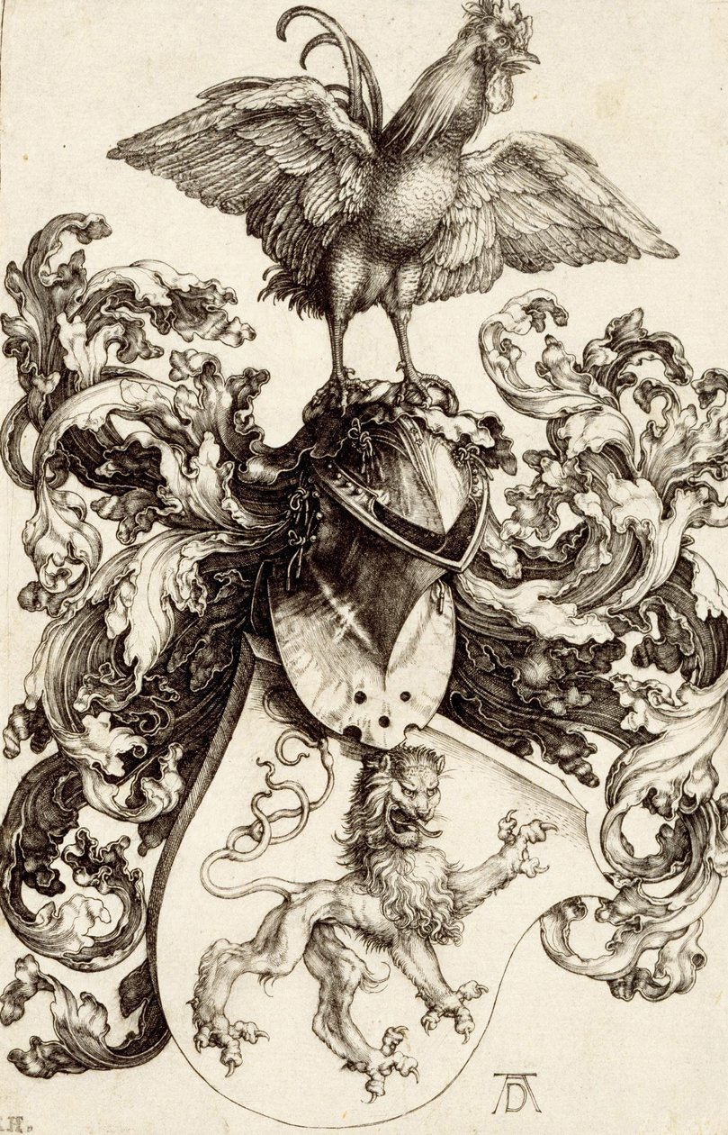 Coat of Arms with a Lion and a Cock by Albrecht Dürer