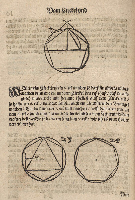 Construction of a Pentagon, Hexagon, and Heptagon by Albrecht Dürer