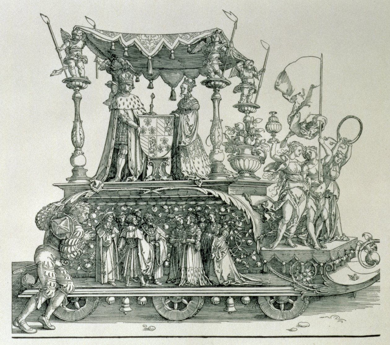 The Burgundian Marriage or the Triumphal Procession of Emperor Maximilian I of Germany showing the Wedding Chariot of Maximilian and Mary of Burgundy steered by the Figure of Vic by Albrecht Dürer
