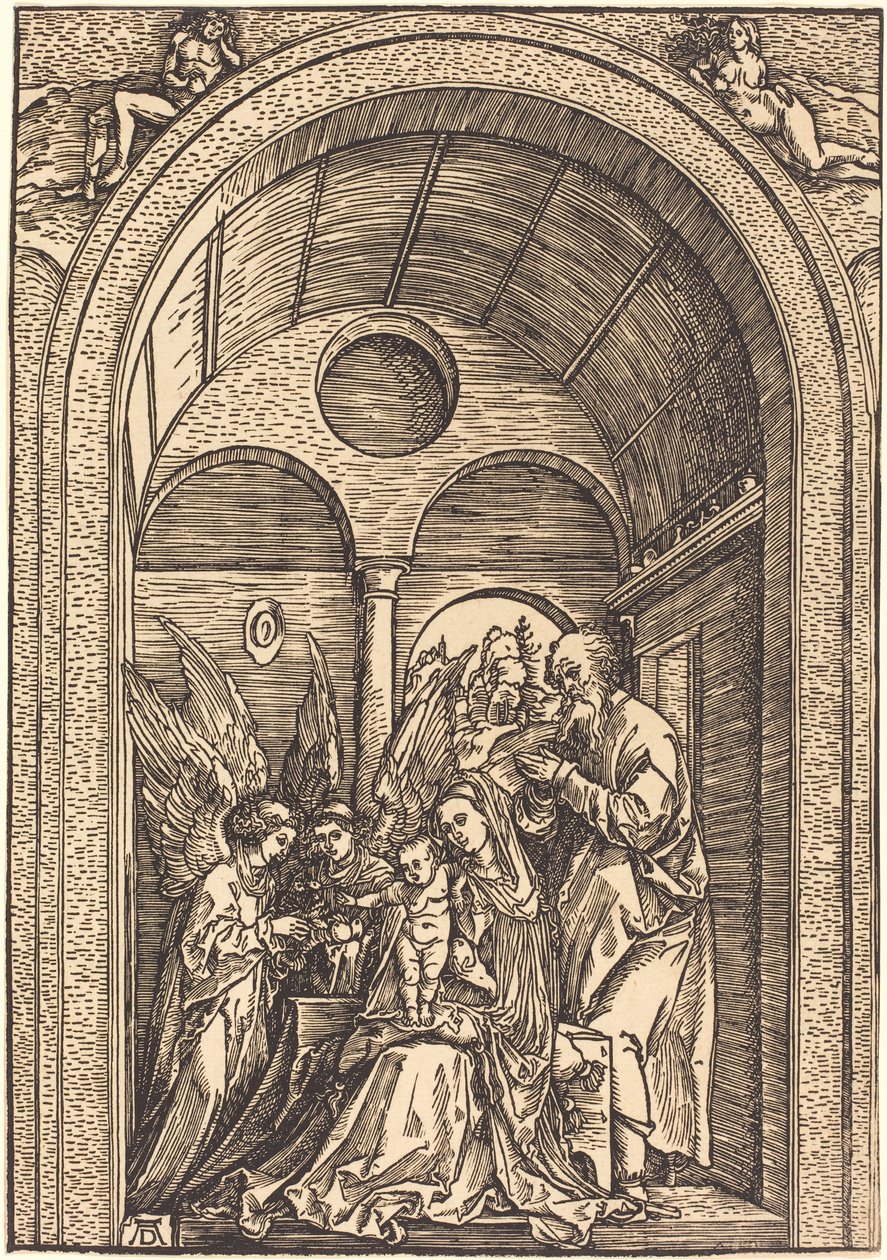 The Holy Family with Two Angels in a Vaulted Hall by Albrecht Dürer