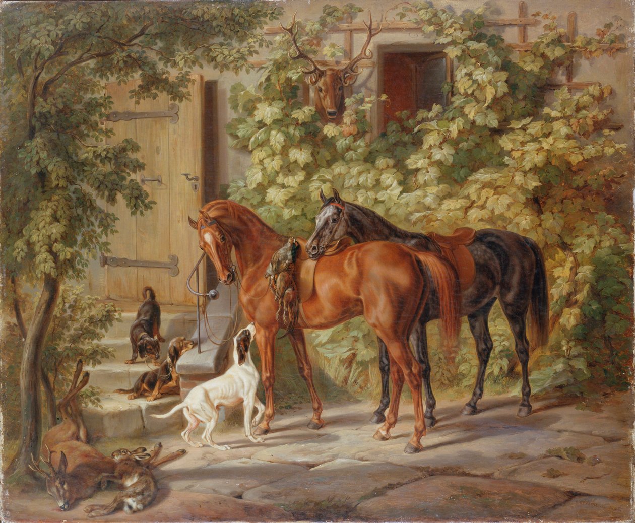 Horses at the Porch by Albrecht Adam