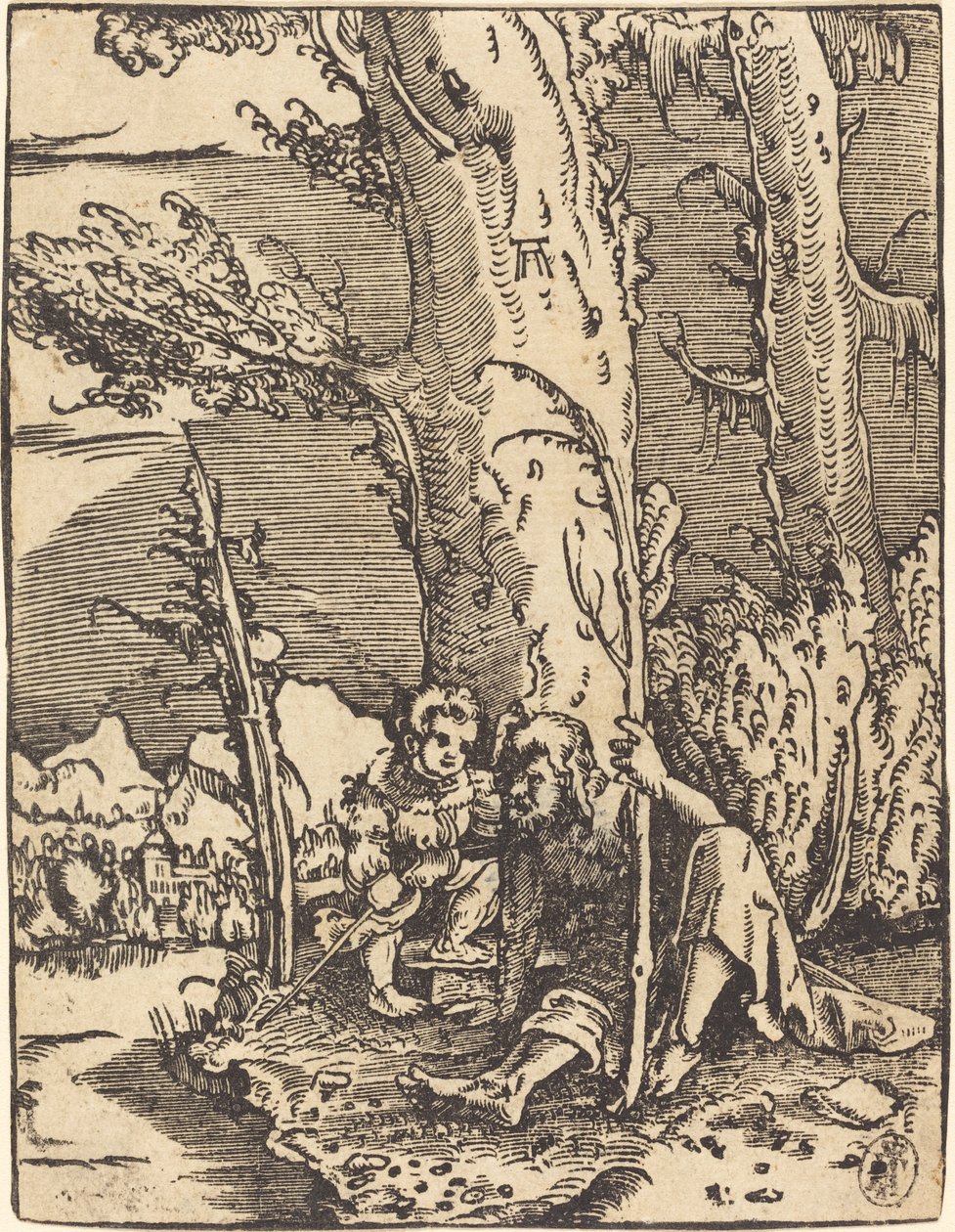 Saint Christopher Seated by a River Bank by Albrecht Altdorfer