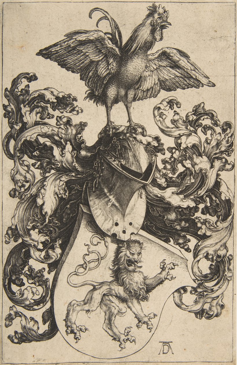 Coat of Arms with Lion and Rooster by Albrecht Dürer