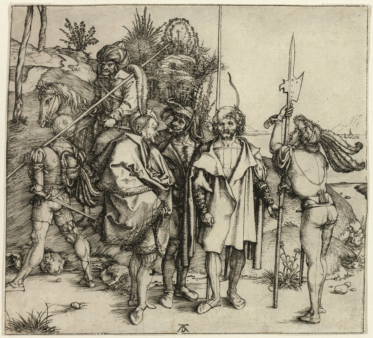 Five Landsknechte and an Oriental Man on Horseback by Albrecht Dürer