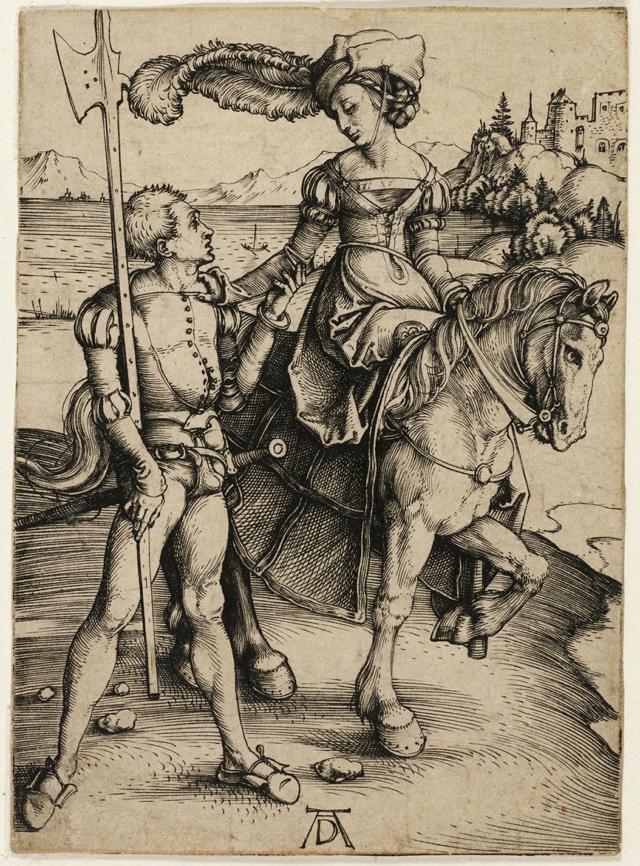 Lady on Horseback and Landsknecht by Albrecht Dürer