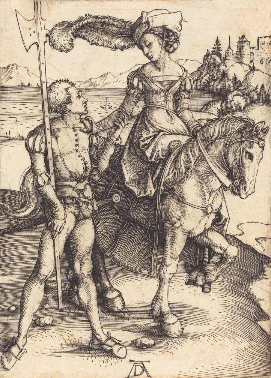 Lady on Horseback and the Lansquenet, c. 1497 by Albrecht Dürer