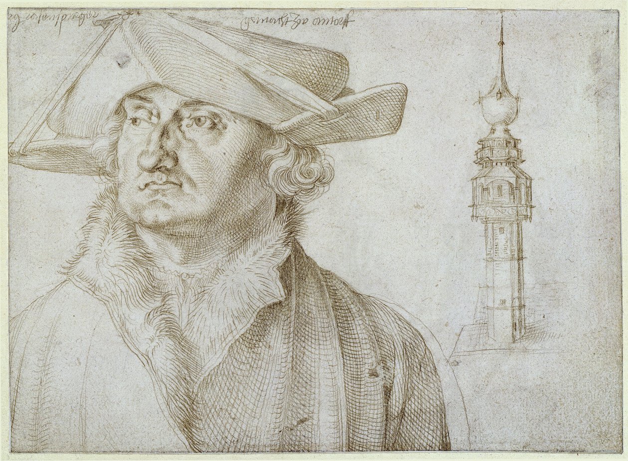 Lazarus Ravensburger and the Tower of the Court of Liere in Antwerp by Albrecht Dürer