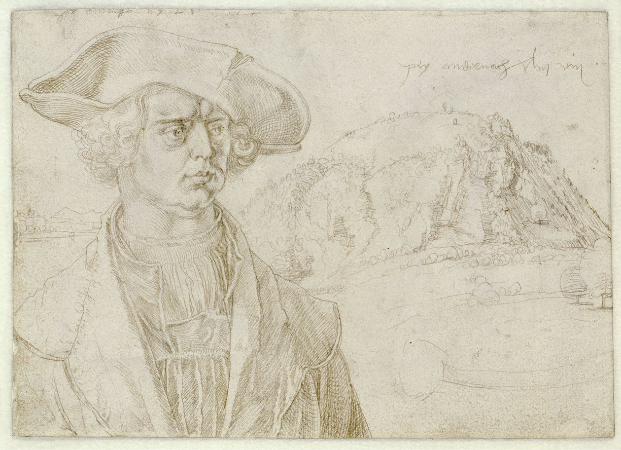 Male Bust (Aert Bruyn?) and Landscape near Andernach by Albrecht Dürer