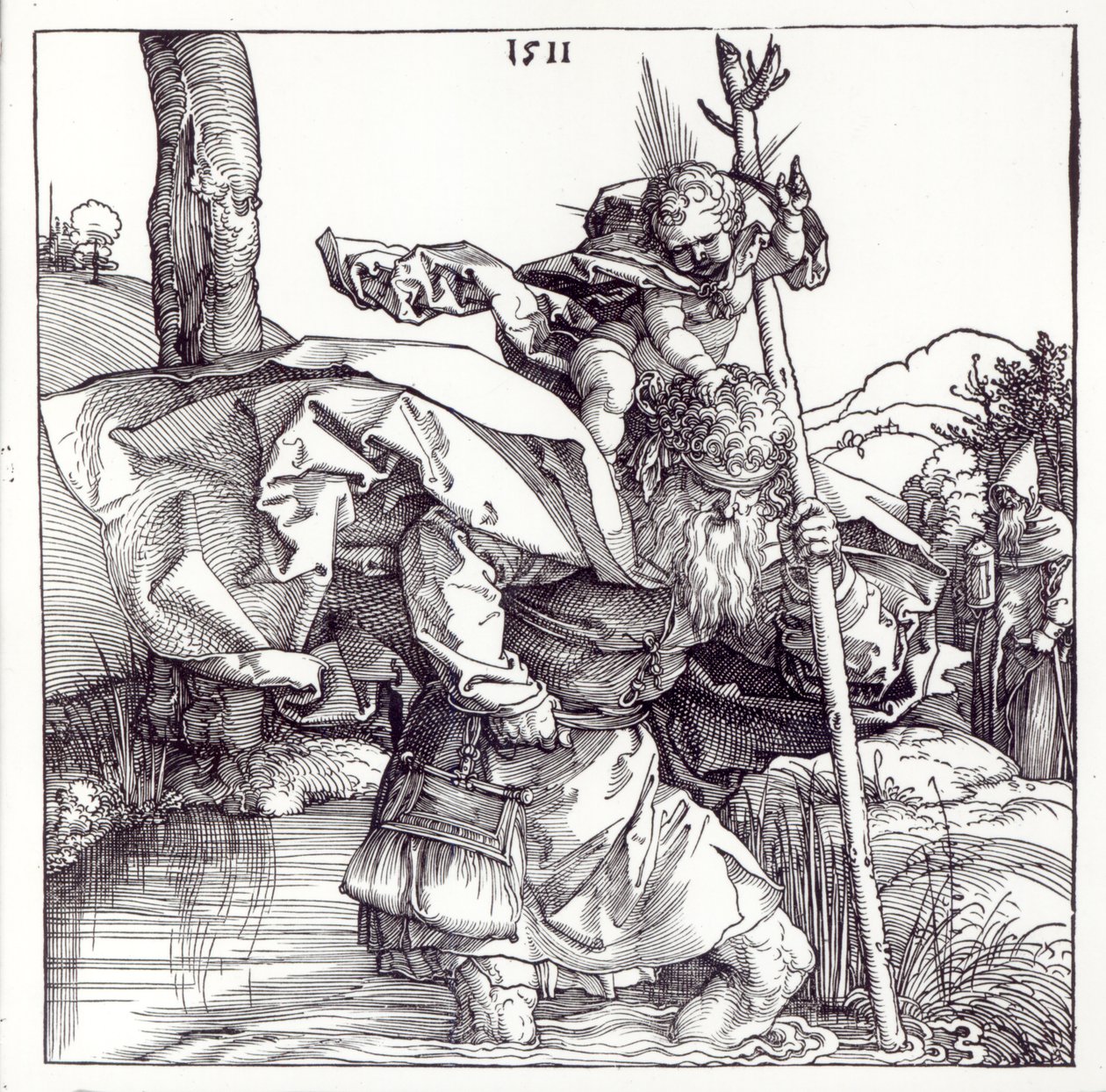 St. Christopher Carrying the Infant Christ (1511) (woodcut) by Albrecht Dürer